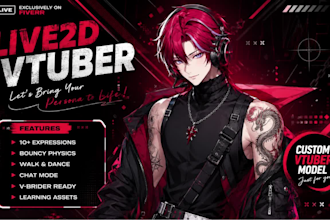design iive2d vtuber furry anime style custom male, female vtuber for streaming