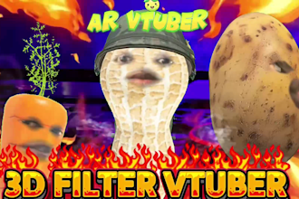 create custom burnt peanut character, 3d ar vtuber  filter for lens studio