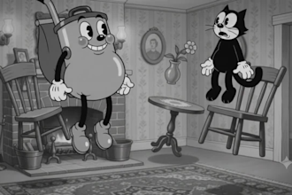 create 2d retro cartoon, rubber hose animation or black and white animation