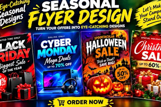 design converting black friday, cyber monday and halloween sale flyers