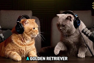 create viral funny ai talking cat and  ai podcast, ai storytelling, veo3, ai pet
