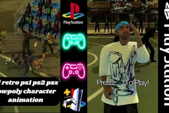 create 3d retro lowpoly ps1 ps2 n64 3d animation for game and music visualizer