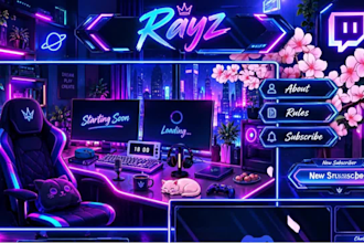design custom animated twitch kick logo panels stream overlay package vtuber