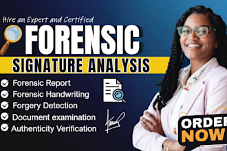 do forensic signature analysis, detect forged signatures, report, and evidence