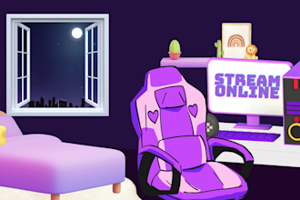 design animated stream overlay, twitch overlay, twitch logo, banner emotes