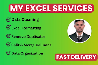 clean excel data, fix formatting and create formulas or pivot tables