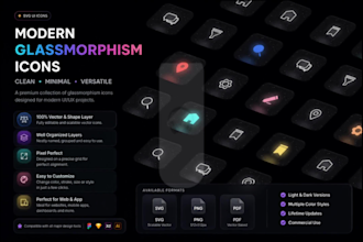 design modern glassmorphism UI icons in svg for your website or app