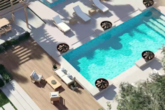design luxury 3d backyard landscape and pool rendering