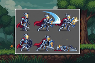 do pixel art character pixel logo asset animation sprite sheet for your game