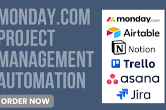 setup project management and automation in monday, clickup, trello, zapier