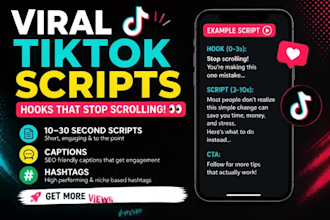 create tiktok viral scripts, hooks, captions, and hashtags