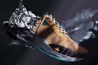 create cinematic 3d footwear product animation with liquid simulation