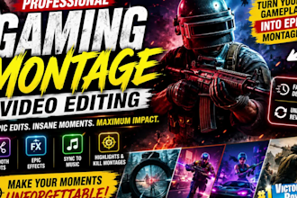 edit epic gaming montage videos for youtube, and tiktok reels