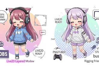 draw cute vtuber model live2d pngtuber chibi art giftuber streaming for rigging