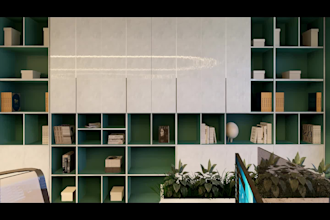 design office, workplace, studio, meeting room, reception area with 3d render