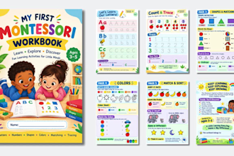 design kindergarten children workbook, montessori workbook, kids activity books
