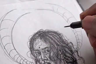 draw highly detailed hand drawn pencil and pen portrait