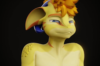 custom vrchat furry avatar, 3d fursona vtuber model with facial expressions vrm