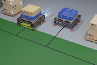 create 3d industrial automation, machinery logistic warehouse animation