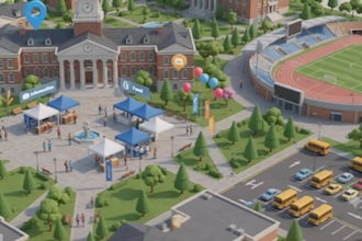 design 3d isometric event map, school, college, university and site illustration
