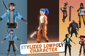 create low poly, stylized character model, rigging for animation and game ready