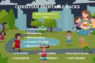 christian themed printable packs for etsy, bible themed illustration for kids