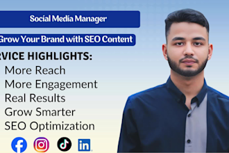 manage facebook,instagram,tiktok,linkedin,and grow with SEO