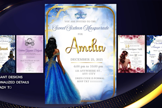 design custom digital invitations for quinceanera, sweet 16, birthday, weddings