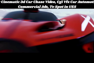 create 4k cinematic 3d car chase animation, cgi car automotive commercial ads