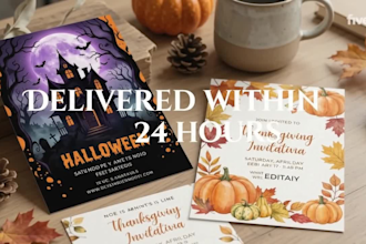 design halloween, thanksgiving party invitation card or greeting cards in canva