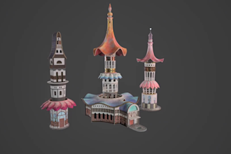 3d model and texture props, character, and set
