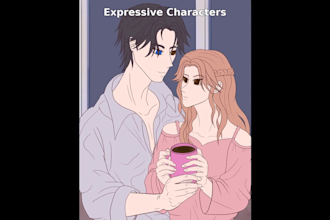 draw romantic manhwa and webtoon character illustrations
