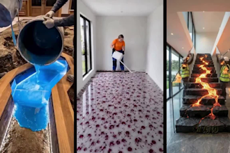 create viral ai asmr epoxy floor transformation and construction videos