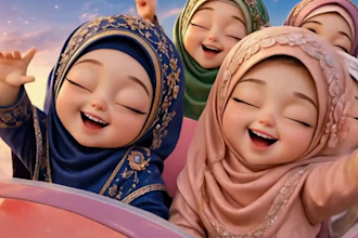 do islamic video, quran song for kids cartoon in cocomelon, pixar, disney style