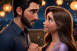 create a cinematic 3d pixar style ai animated proposal video and love story