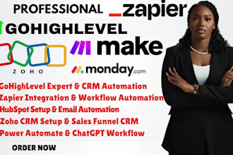 chatgpt make hubspot gohighlevel monday zoho power automate zapier automation