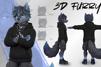 create 3d furry character model furry avatar for 3d model, vroid, vtube