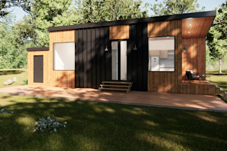 design tiny cabin, small house with 3d realistic rendering