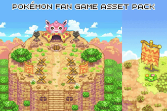 do pokemon style pixel town asset, route, cave, building, region map game asset