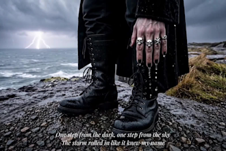 create a dark cinematic gothic music video, metal rock video for your song