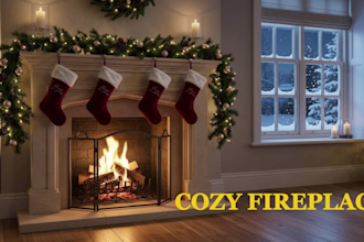 do christmas video holiday greeting logo fireplace animation happy new year