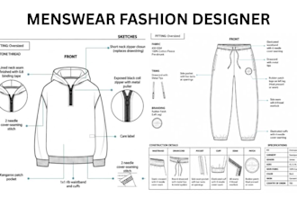 design fashion tech pack, clothing tech pack design, fashion designer and tech