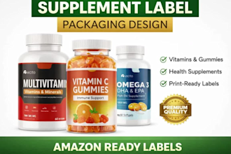 design supplement label packaging for vitamins gummies and health products