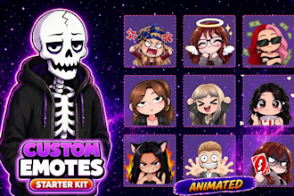 create a complete custom static and animated twitch emote pack
