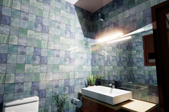 design and render realistic modern 3d bathroom interior