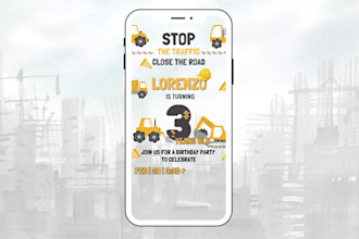 personalize a construction animated birthday invitation