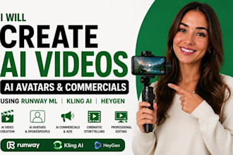 create ai videos, ai avatars, ai commercials using runway ml, kling ai, heygen