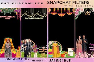 create custom snapchat filters with caricature for weddings birthday mehndi