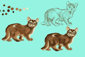 paint a realistic digital pet portrait or full body animal