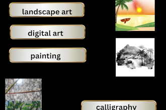 create  landscape art in digital, poster color and sketch
